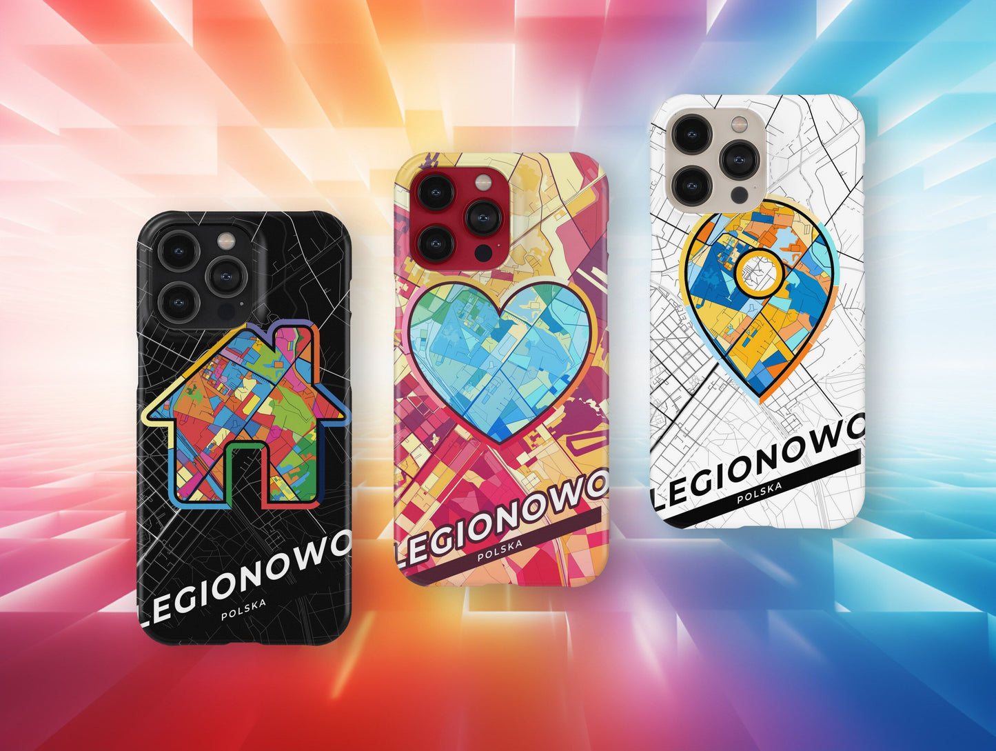 Legionowo Poland slim phone case with colorful icon. Birthday, wedding or housewarming gift. Couple match cases.