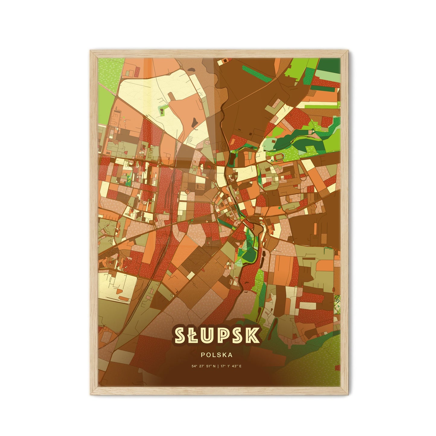 Colorful SŁUPSK POLAND Fine Art Map Farmhouse