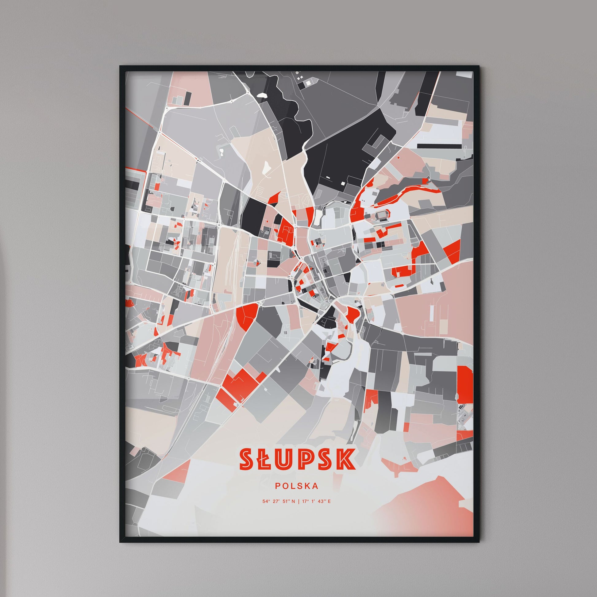 Colorful SŁUPSK POLAND Fine Art Map Modern