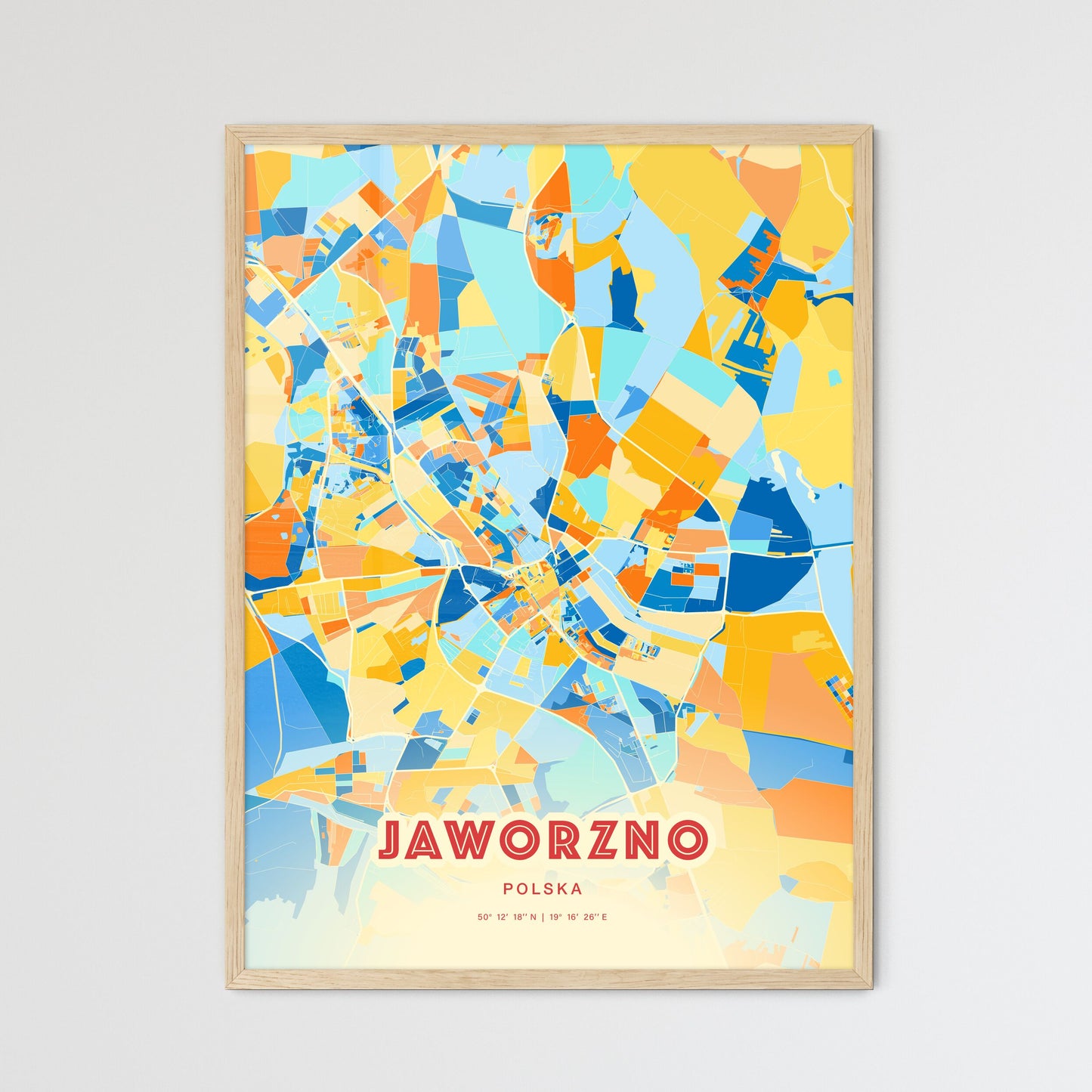 Colorful JAWORZNO POLAND Fine Art Map Blue Orange