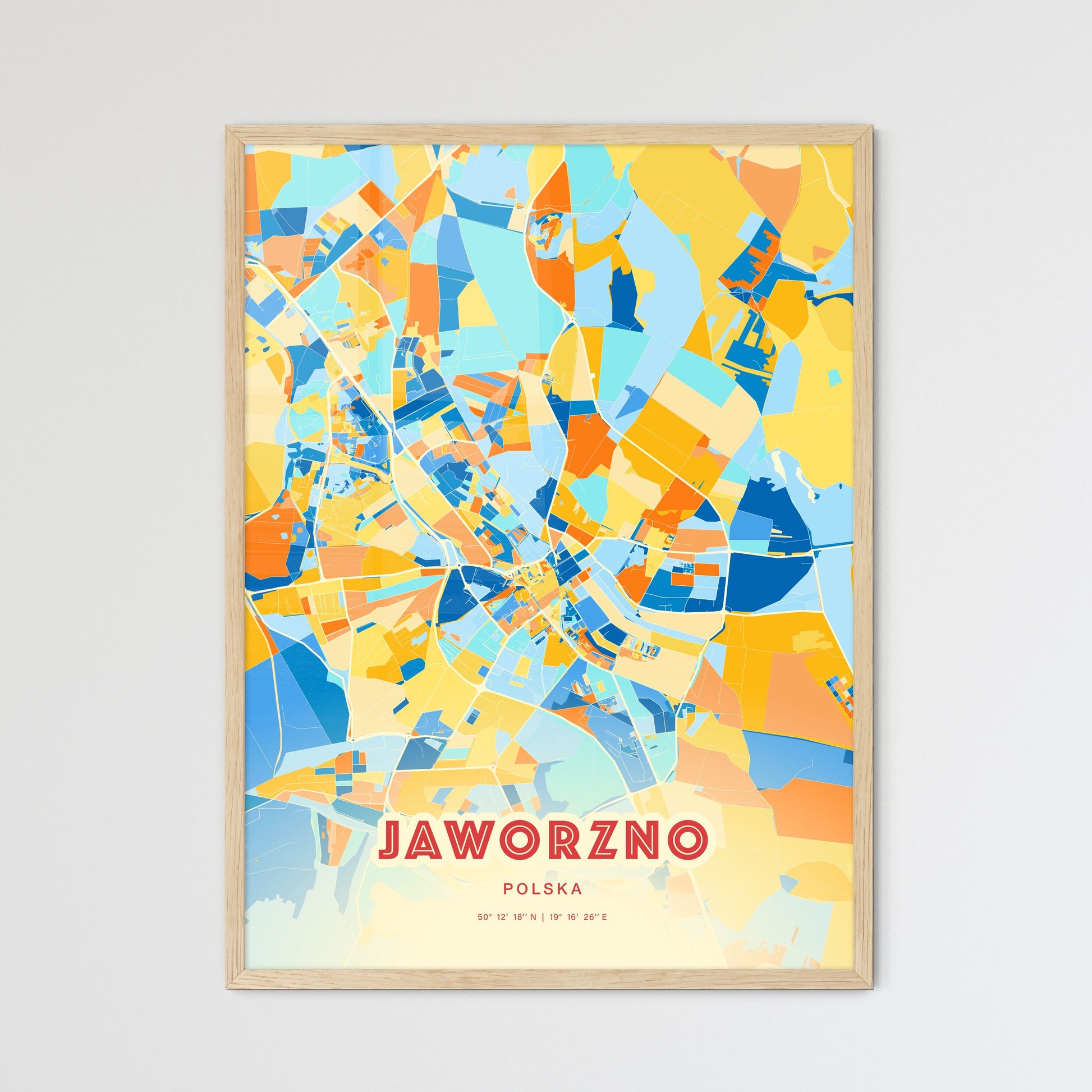 Colorful JAWORZNO POLAND Fine Art Map Blue Orange