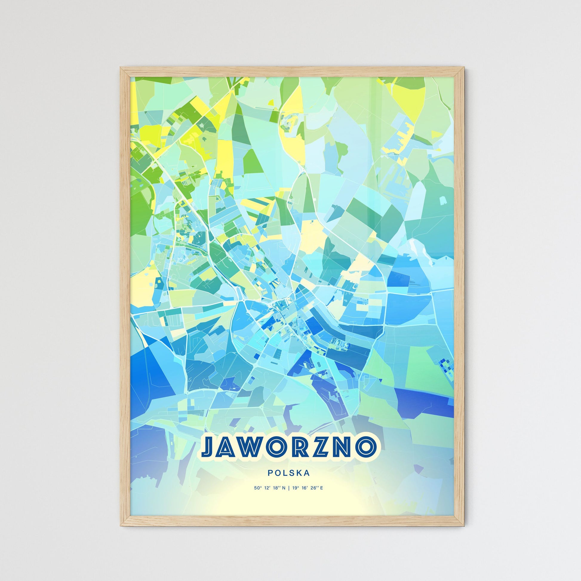 Colorful JAWORZNO POLAND Fine Art Map Cool Blue