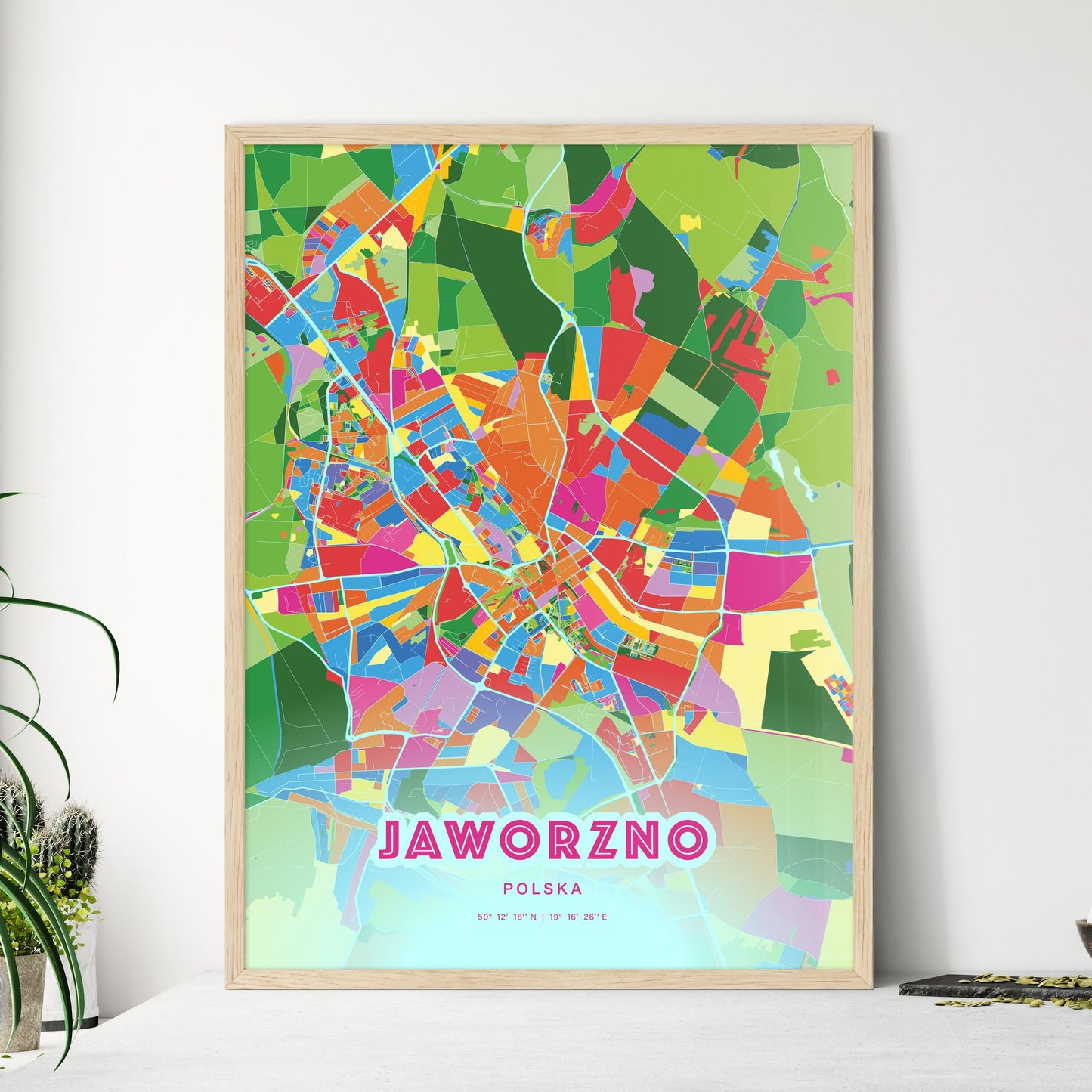 Colorful JAWORZNO POLAND Fine Art Map Crazy Colors