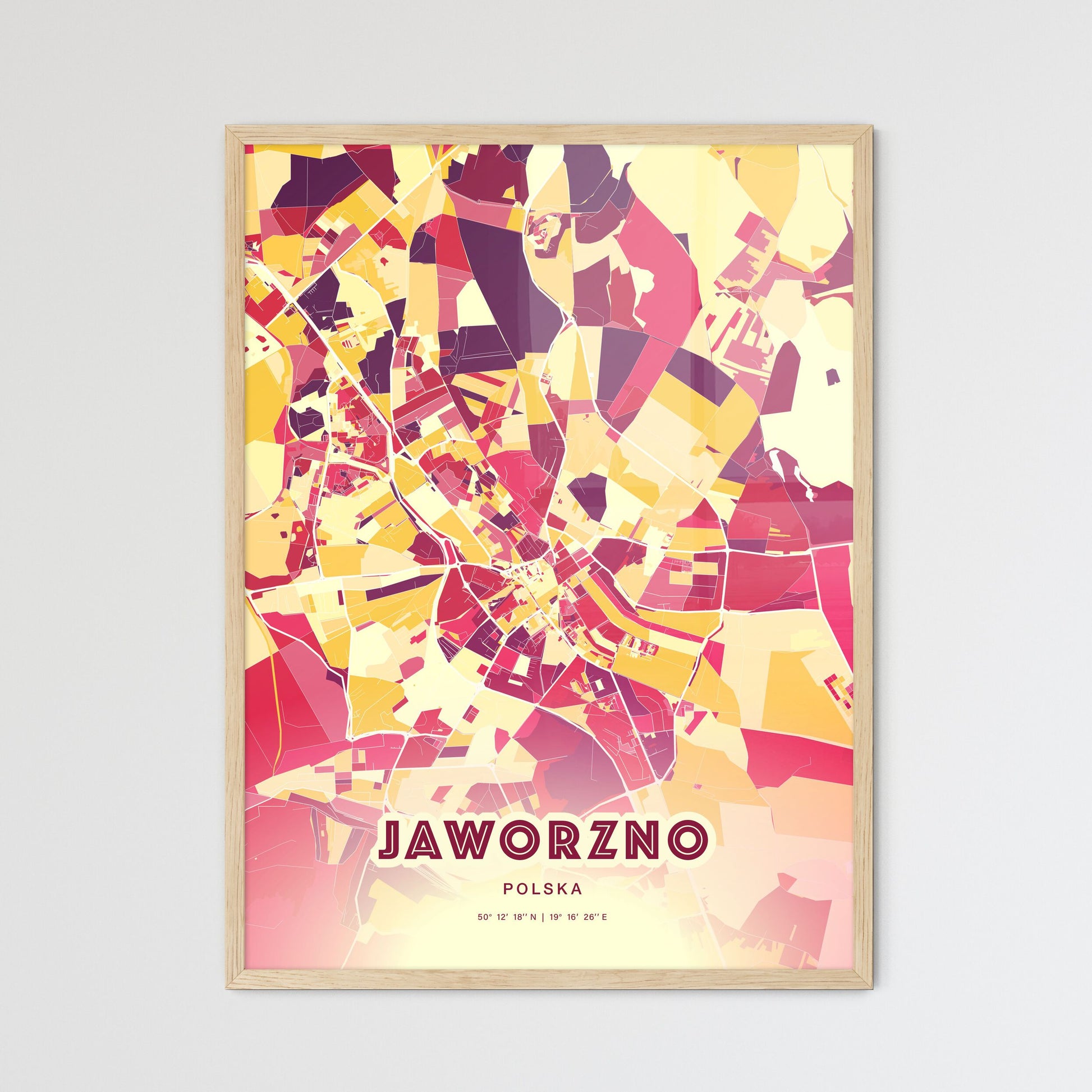 Colorful JAWORZNO POLAND Fine Art Map Hot Red