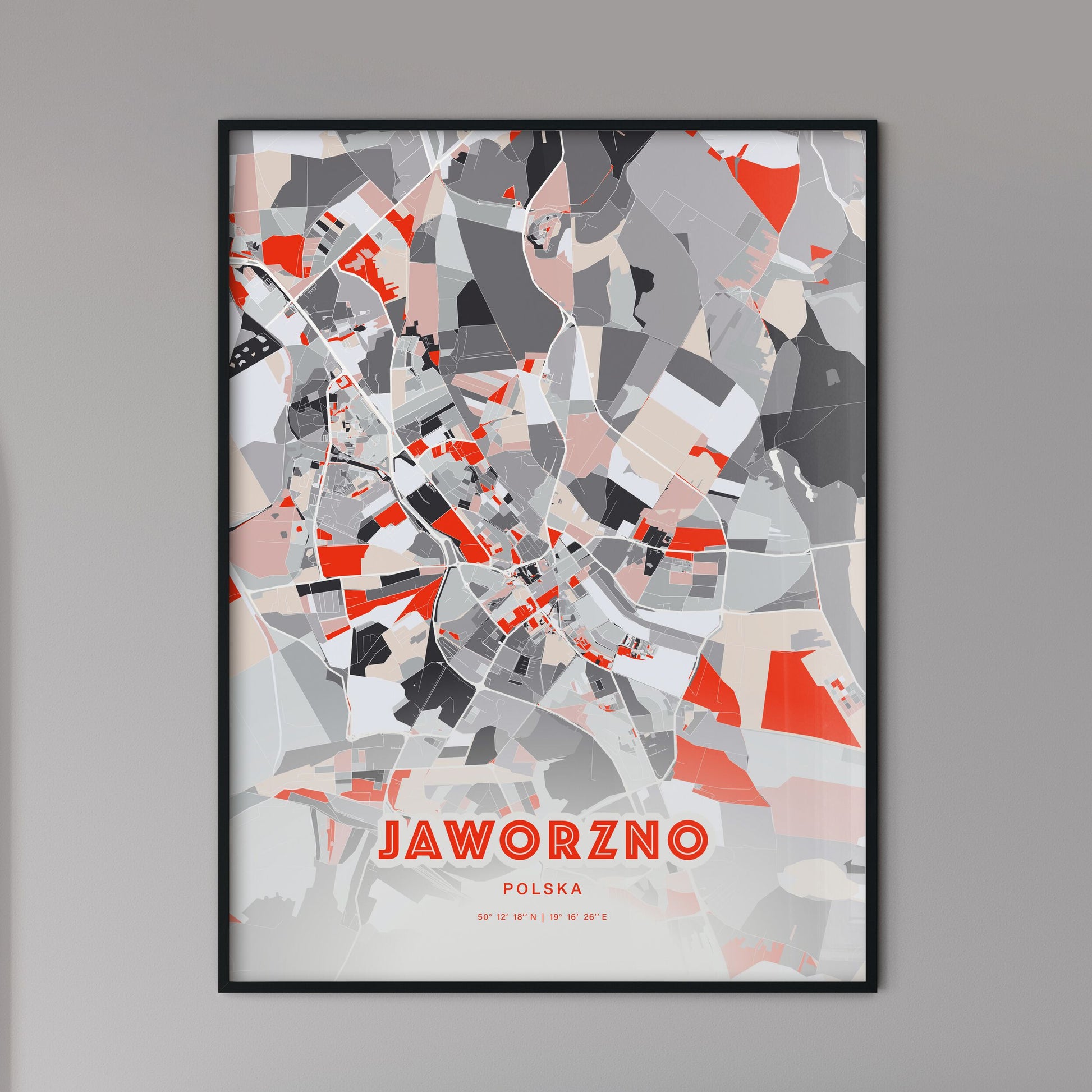 Colorful JAWORZNO POLAND Fine Art Map Modern