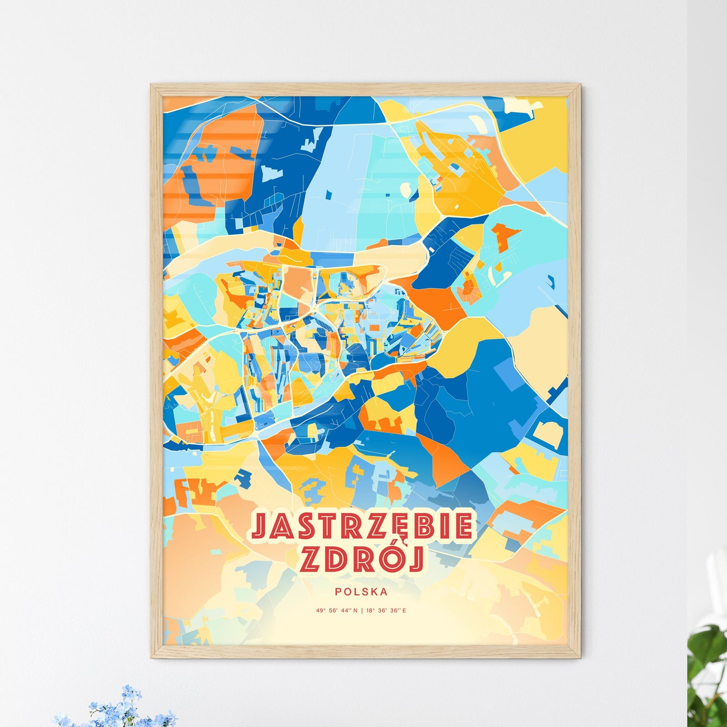 Colorful JASTRZĘBIE ZDRÓJ POLAND Fine Art Map Blue Orange