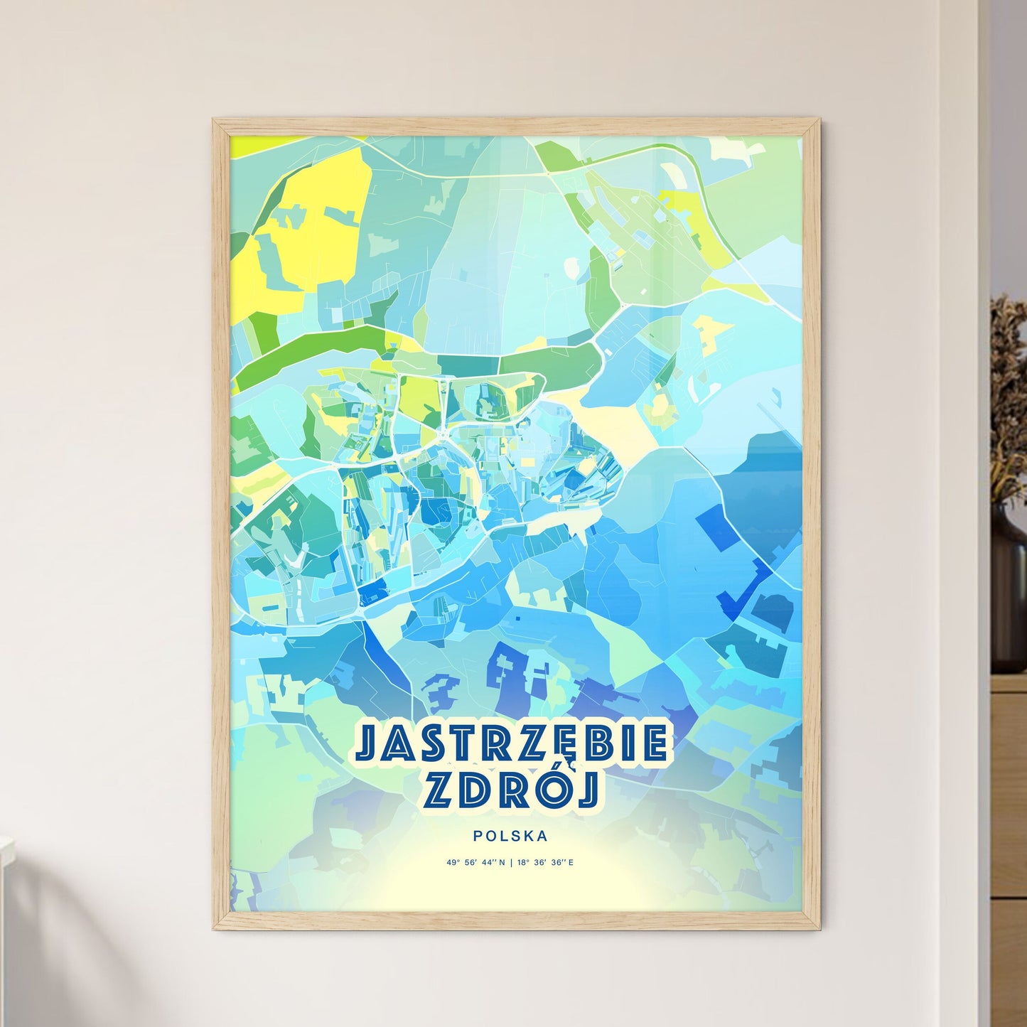 Colorful JASTRZĘBIE ZDRÓJ POLAND Fine Art Map Cool Blue