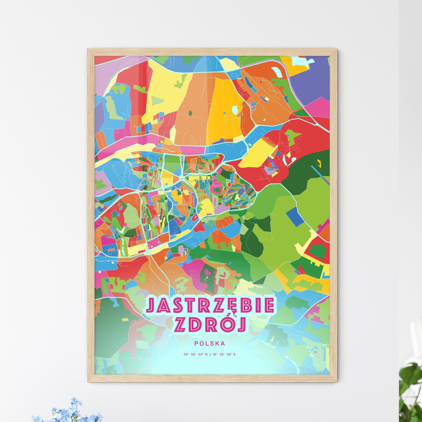 Colorful JASTRZĘBIE ZDRÓJ POLAND Fine Art Map Crazy Colors