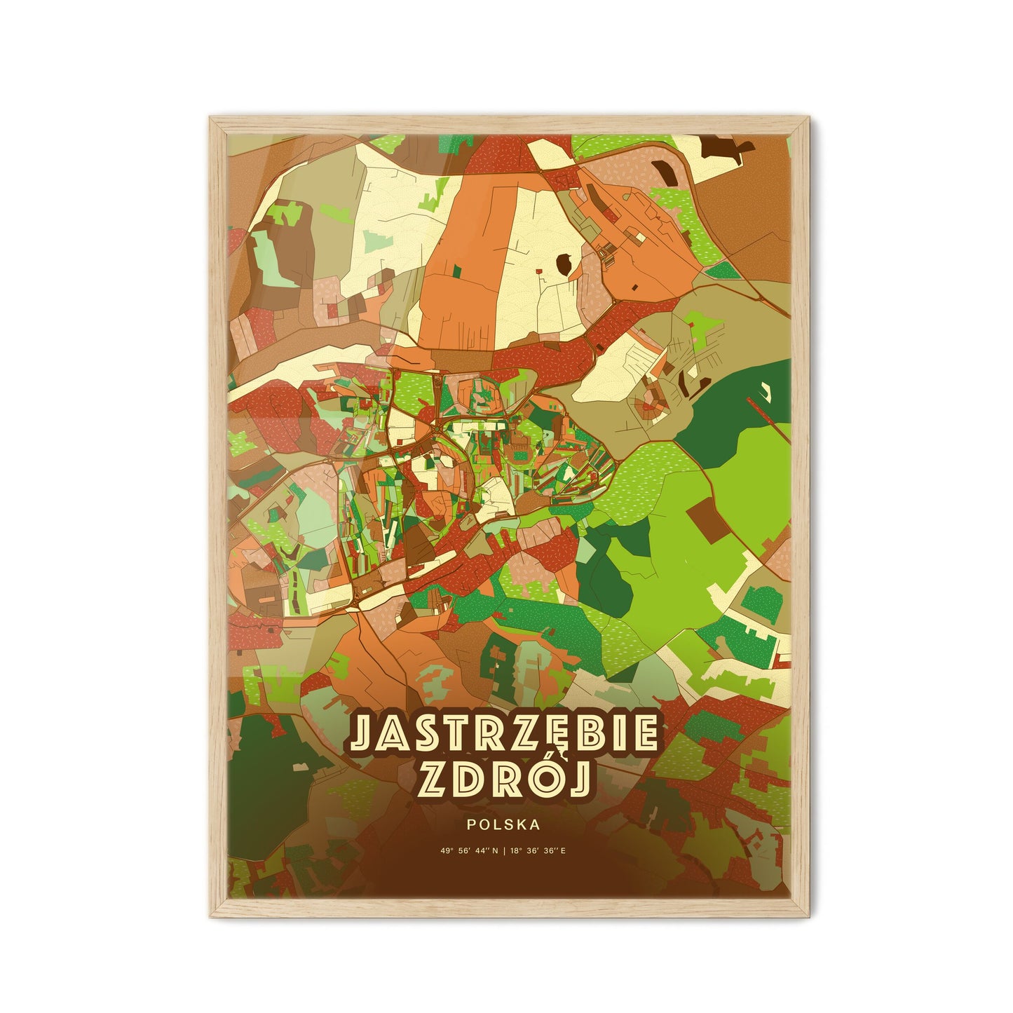 Colorful JASTRZĘBIE ZDRÓJ POLAND Fine Art Map Farmhouse