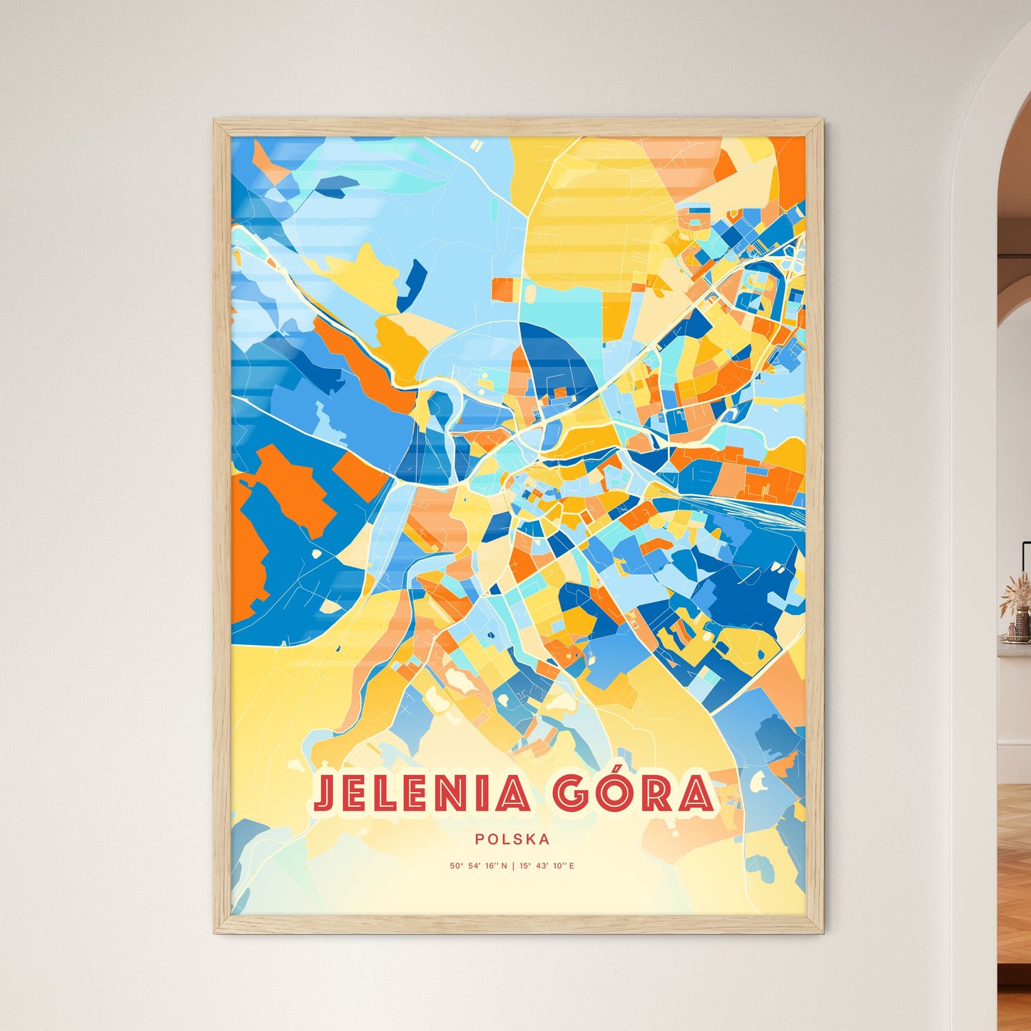 Colorful JELENIA GÓRA POLAND Fine Art Map Blue Orange