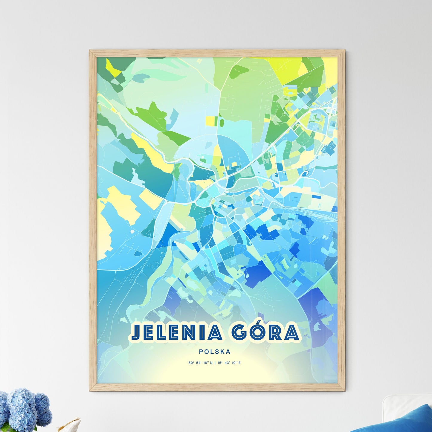 Colorful JELENIA GÓRA POLAND Fine Art Map Cool Blue