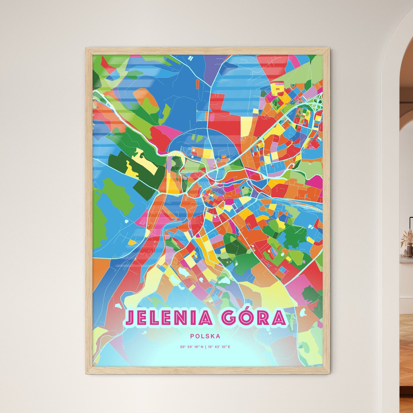 Colorful JELENIA GÓRA POLAND Fine Art Map Crazy Colors