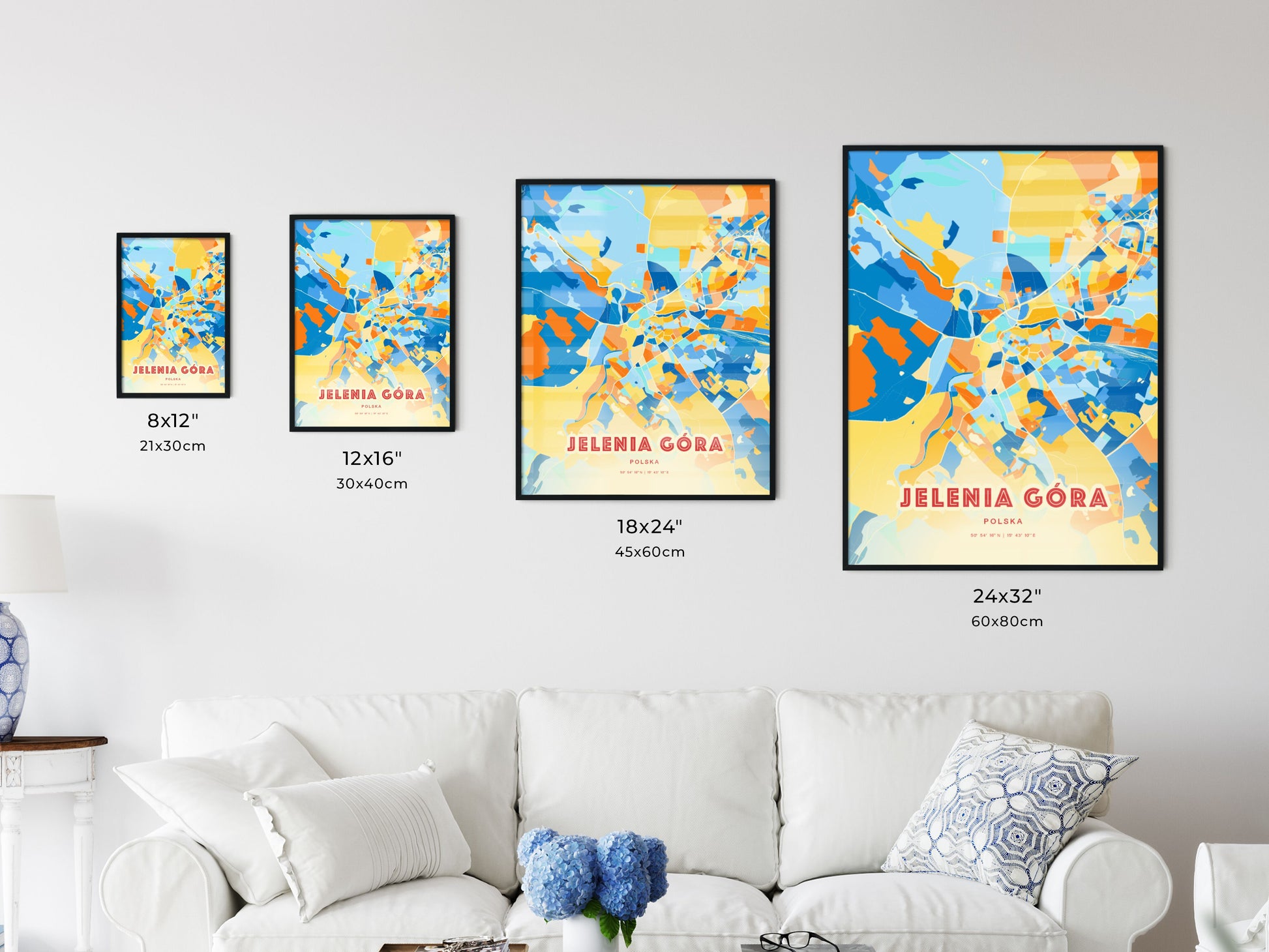 Colorful JELENIA GÓRA POLAND Fine Art Map Blue Orange