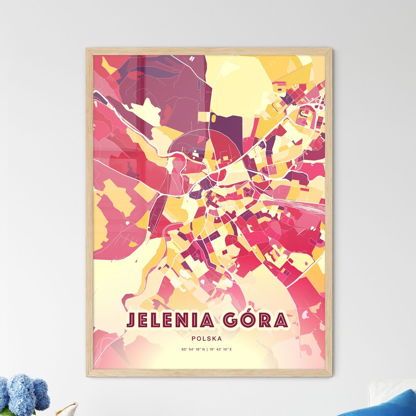 Colorful JELENIA GÓRA POLAND Fine Art Map Hot Red