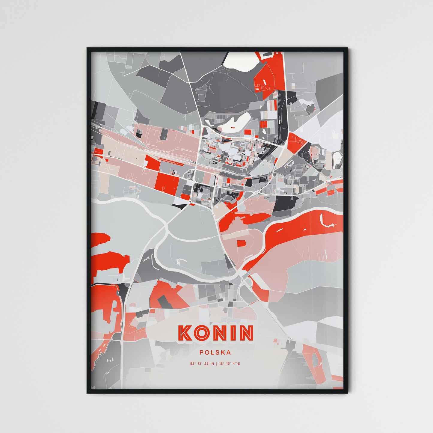 Colorful KONIN POLAND Fine Art Map Modern