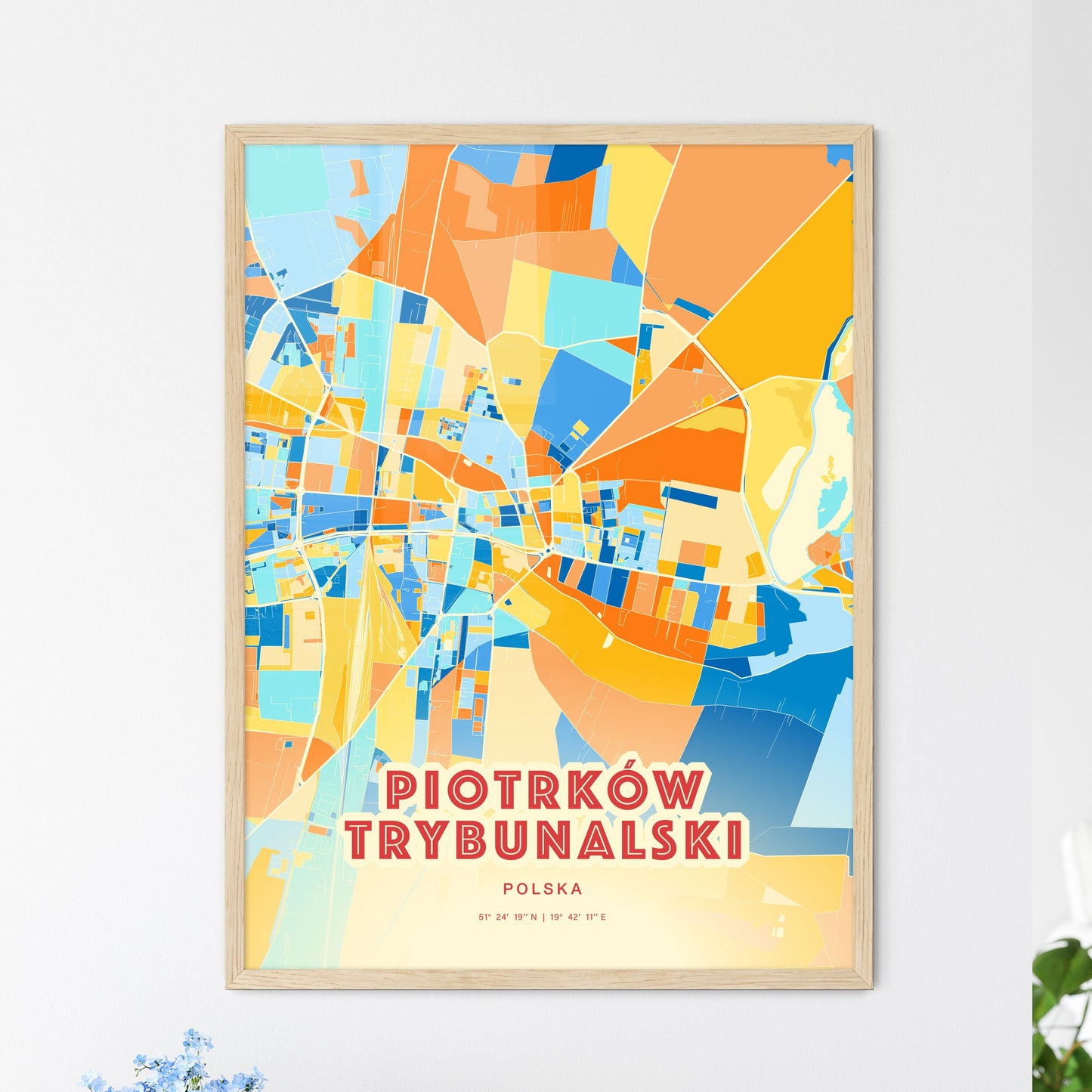 Colorful PIOTRKÓW TRYBUNALSKI POLAND Fine Art Map Blue Orange