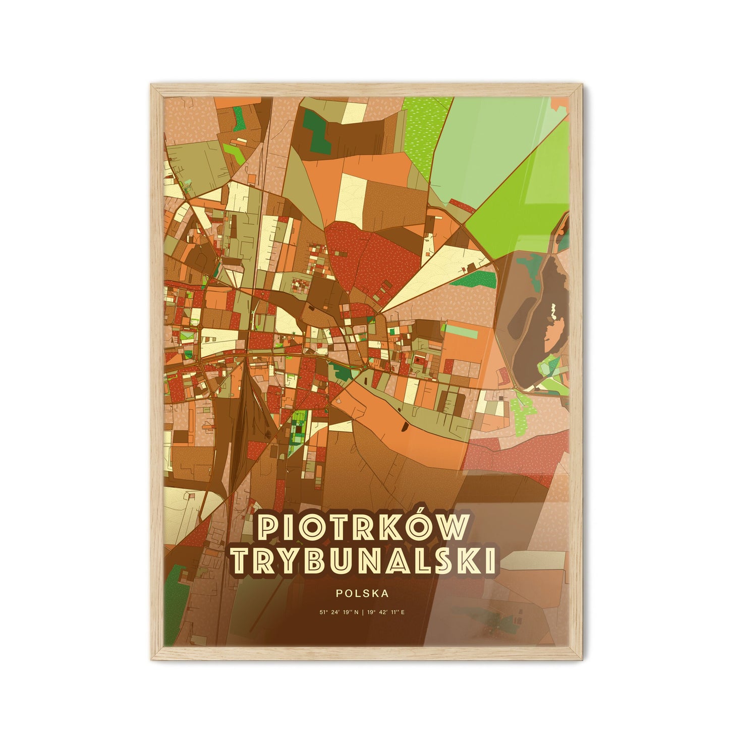 Colorful PIOTRKÓW TRYBUNALSKI POLAND Fine Art Map Farmhouse