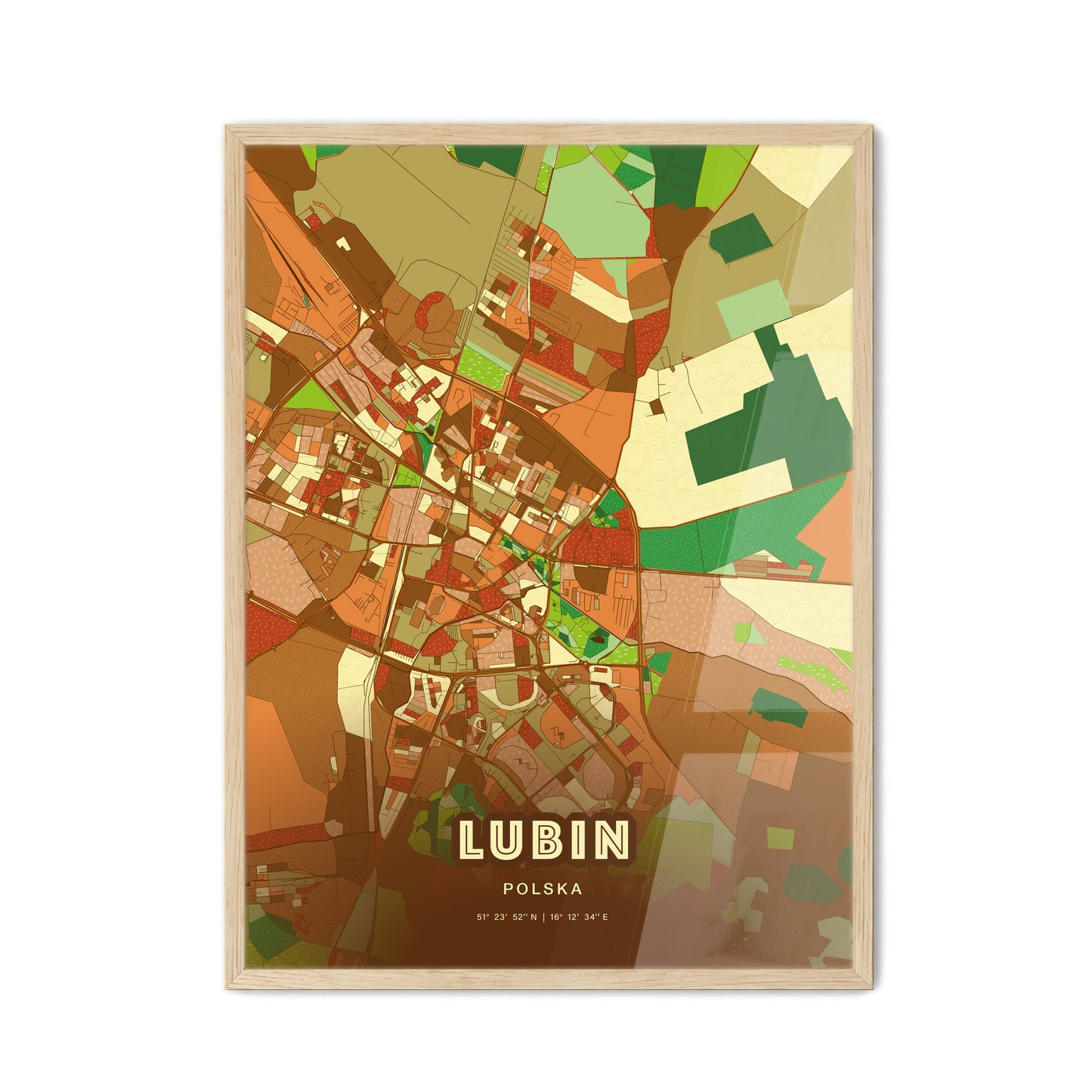 Colorful LUBIN POLAND Fine Art Map Farmhouse