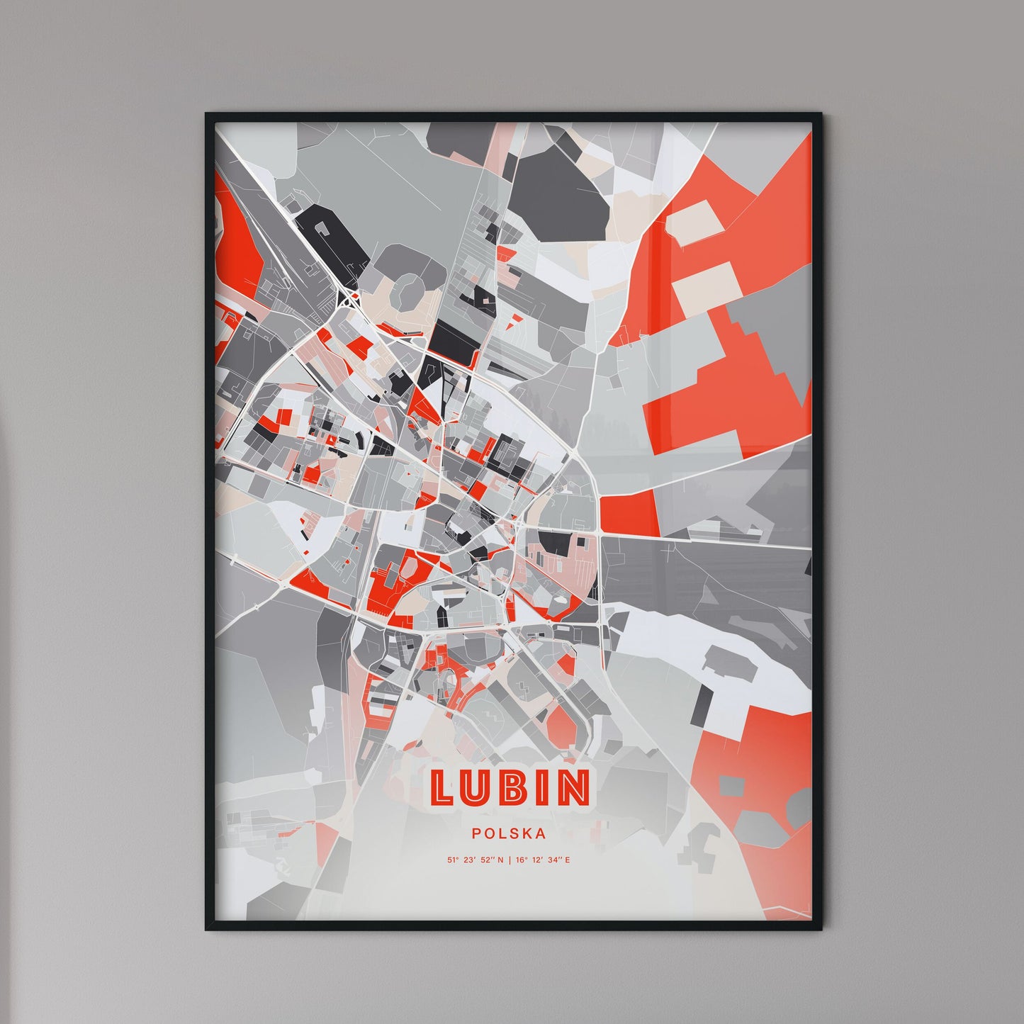 Colorful LUBIN POLAND Fine Art Map Modern