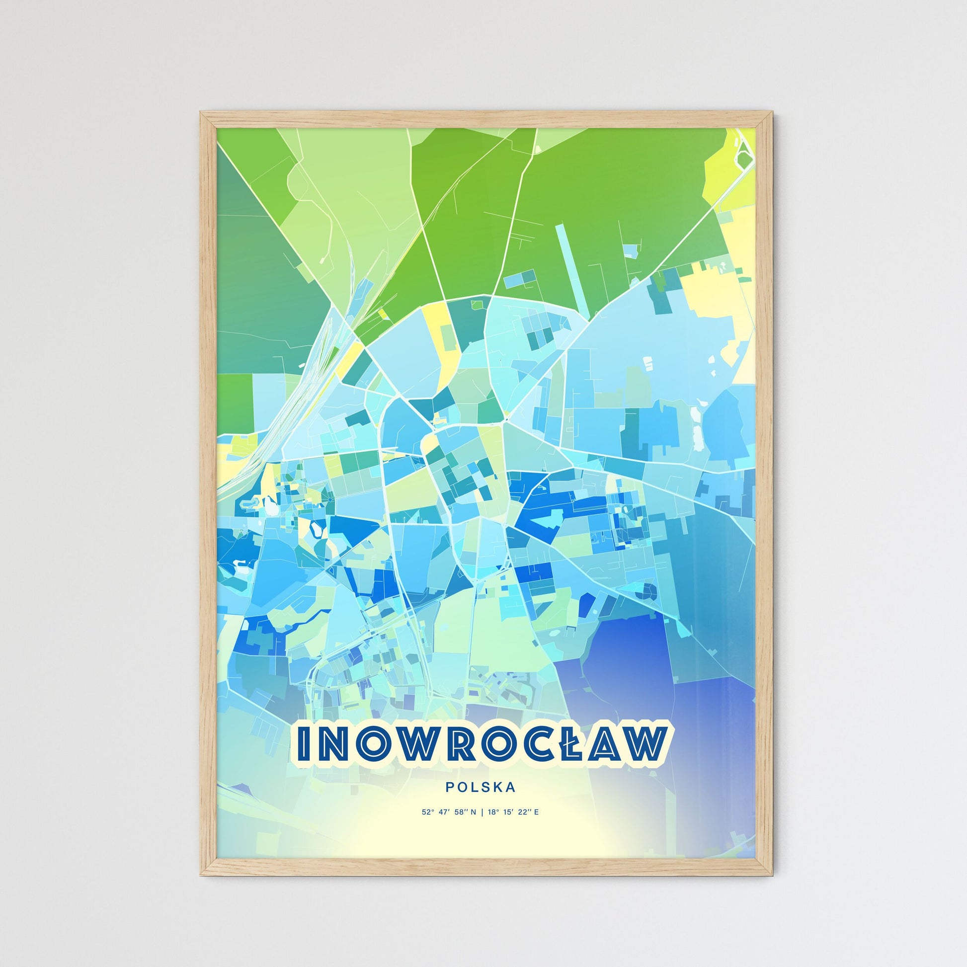 Colorful INOWROCŁAW POLAND Fine Art Map Cool Blue