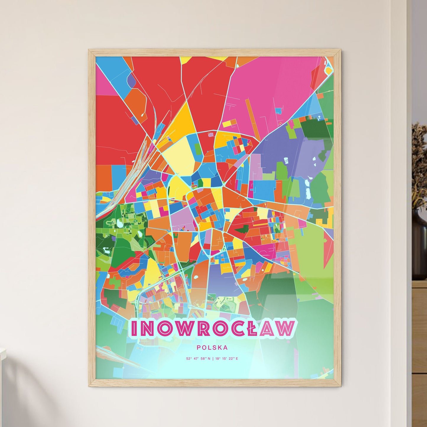 Colorful INOWROCŁAW POLAND Fine Art Map Crazy Colors