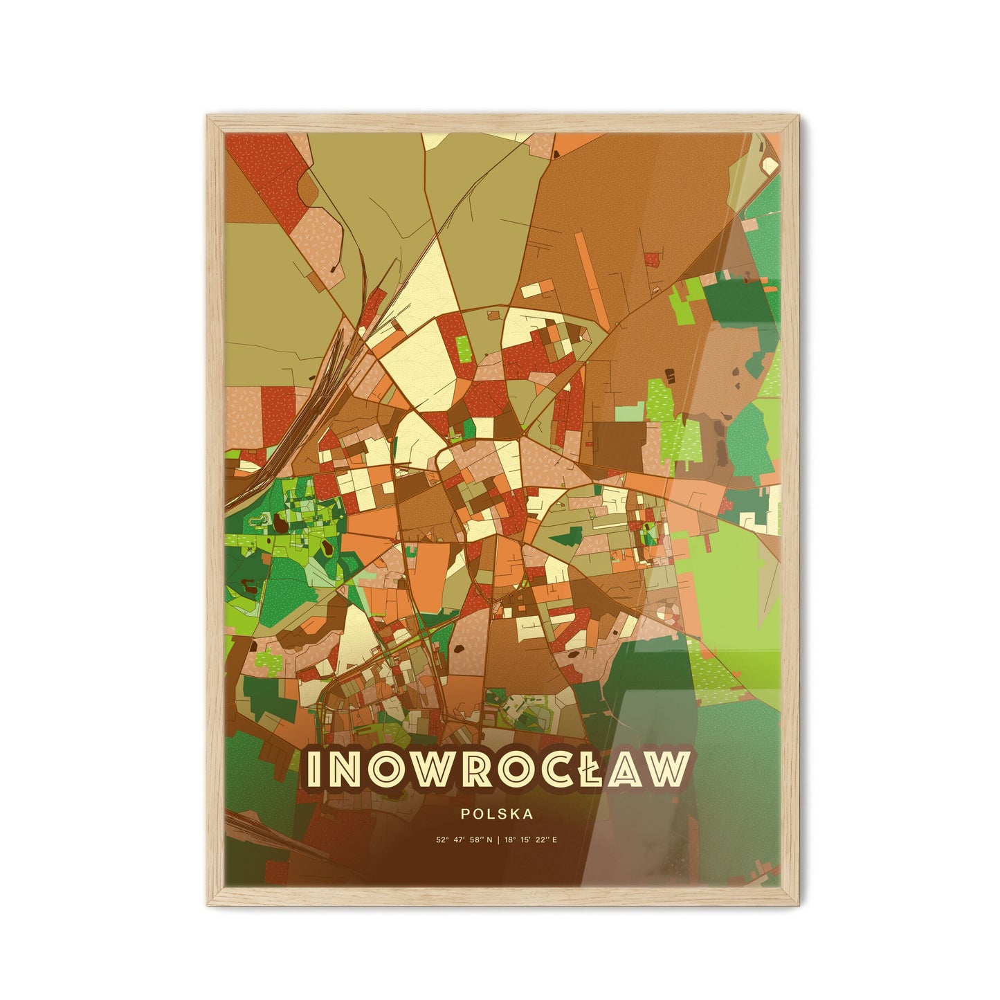 Colorful INOWROCŁAW POLAND Fine Art Map Farmhouse