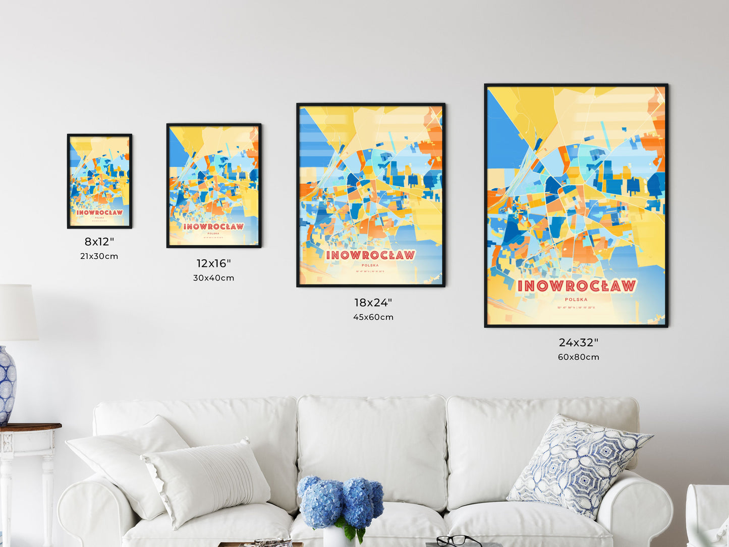 Colorful INOWROCŁAW POLAND Fine Art Map Blue Orange