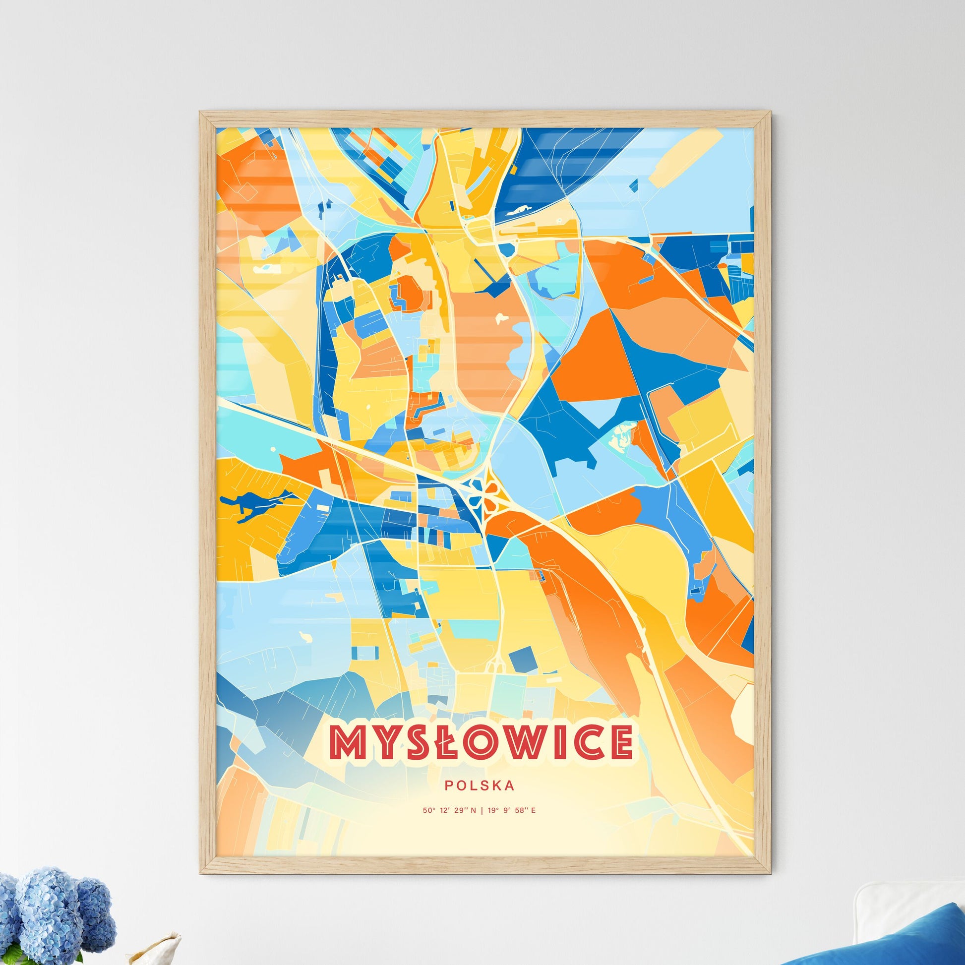 Colorful MYSŁOWICE POLAND Fine Art Map Blue Orange