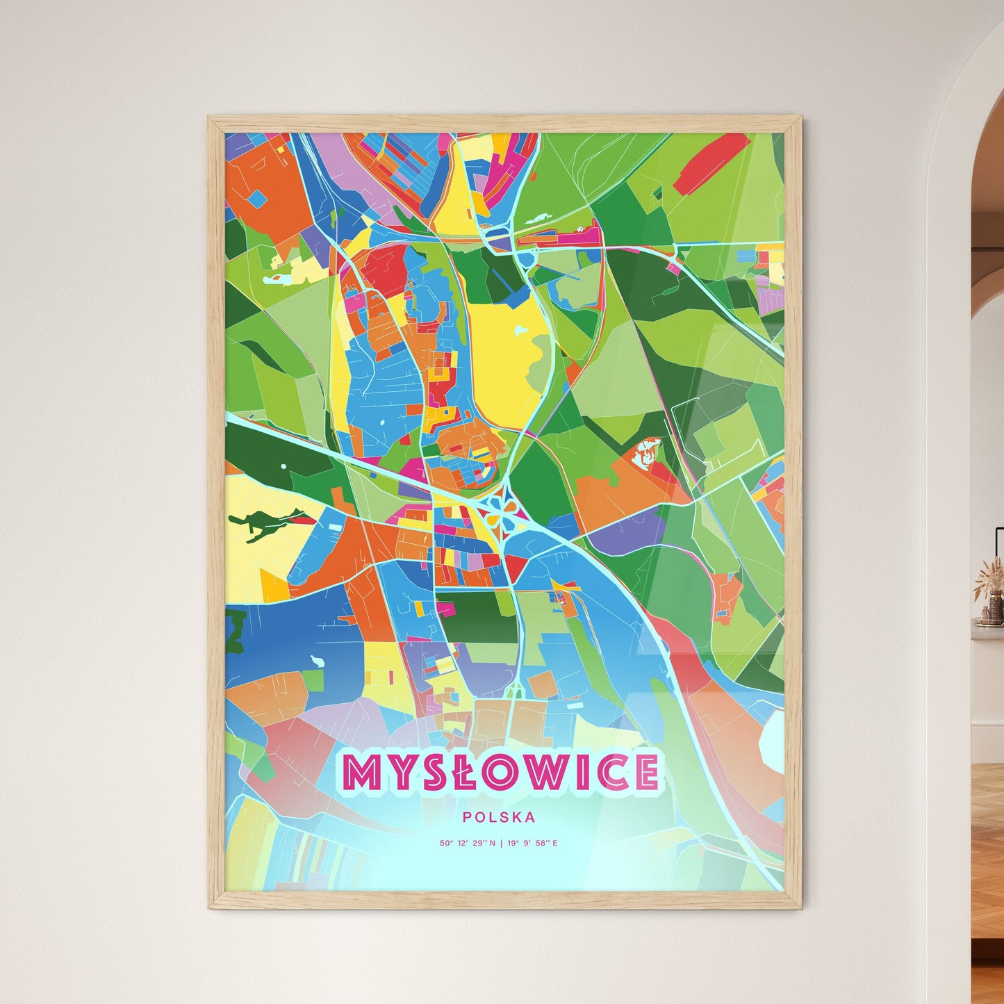 Colorful MYSŁOWICE POLAND Fine Art Map Crazy Colors