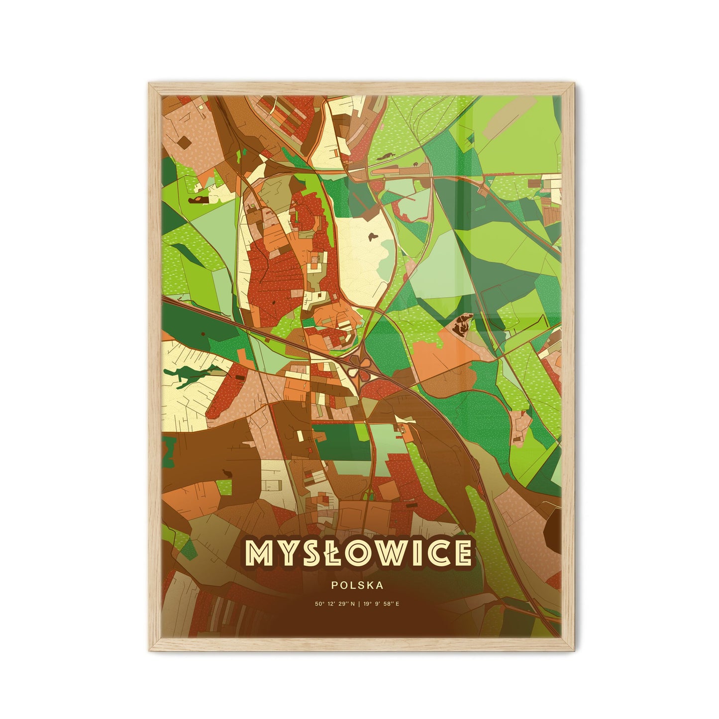 Colorful MYSŁOWICE POLAND Fine Art Map Farmhouse