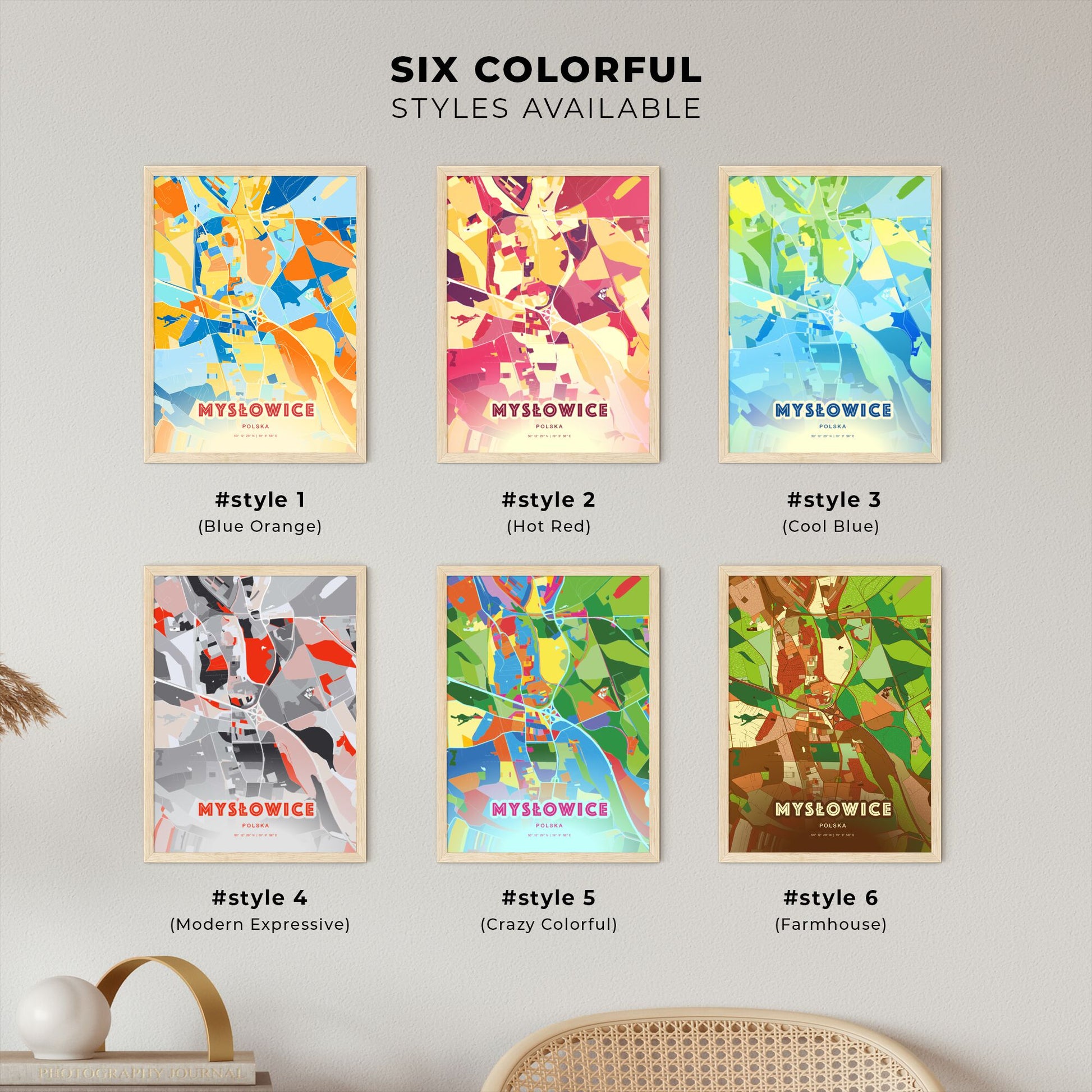 Colorful MYSŁOWICE POLAND Fine Art Map Blue Orange