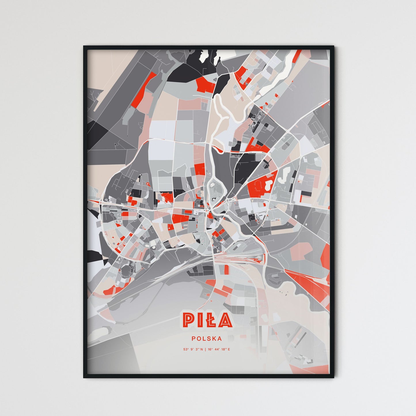 Colorful PIŁA POLAND Fine Art Map Modern