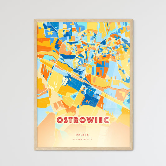 Colorful OSTROWIEC ŚWIĘTOKRZYSKI POLAND Fine Art Map Blue Orange