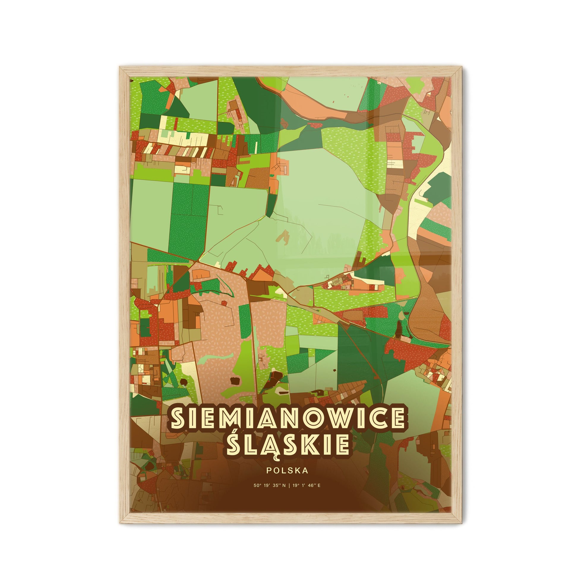 Colorful SIEMIANOWICE ŚLĄSKIE POLAND Fine Art Map Farmhouse