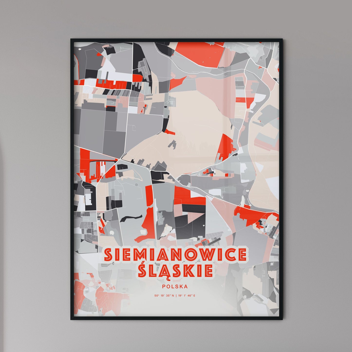 Colorful SIEMIANOWICE ŚLĄSKIE POLAND Fine Art Map Modern