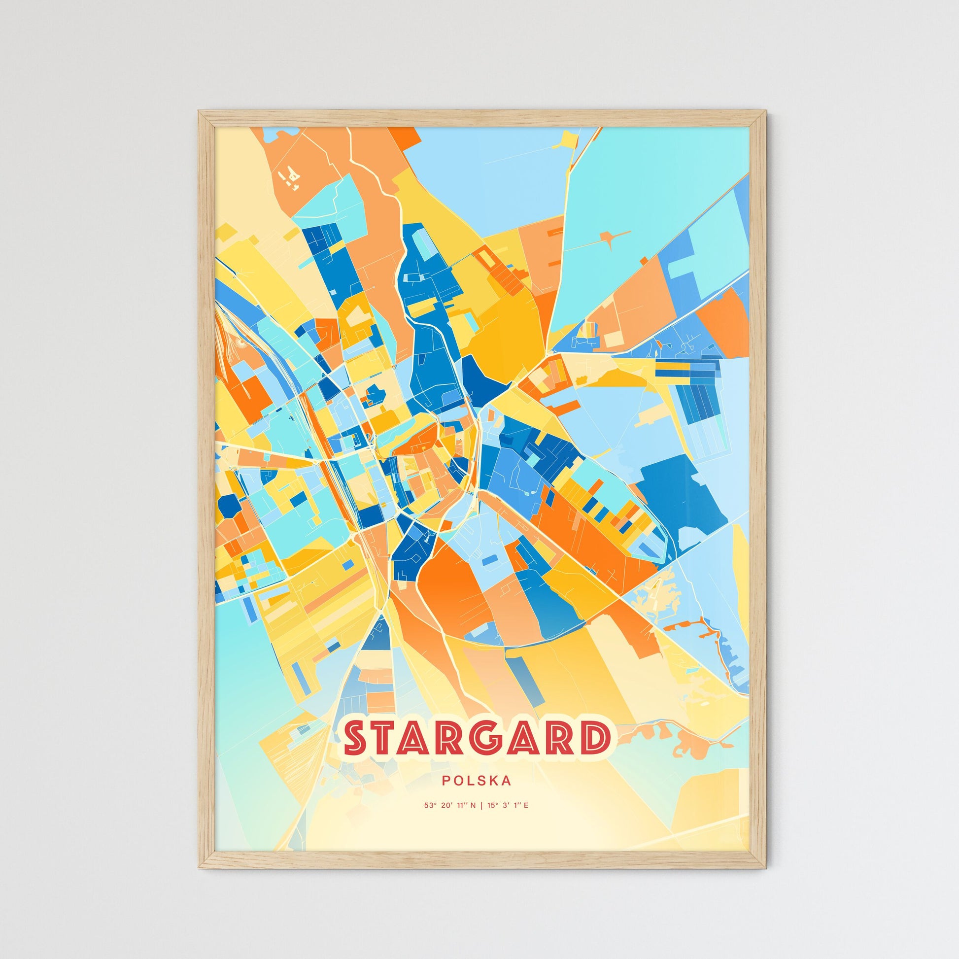 Colorful STARGARD POLAND Fine Art Map Blue Orange