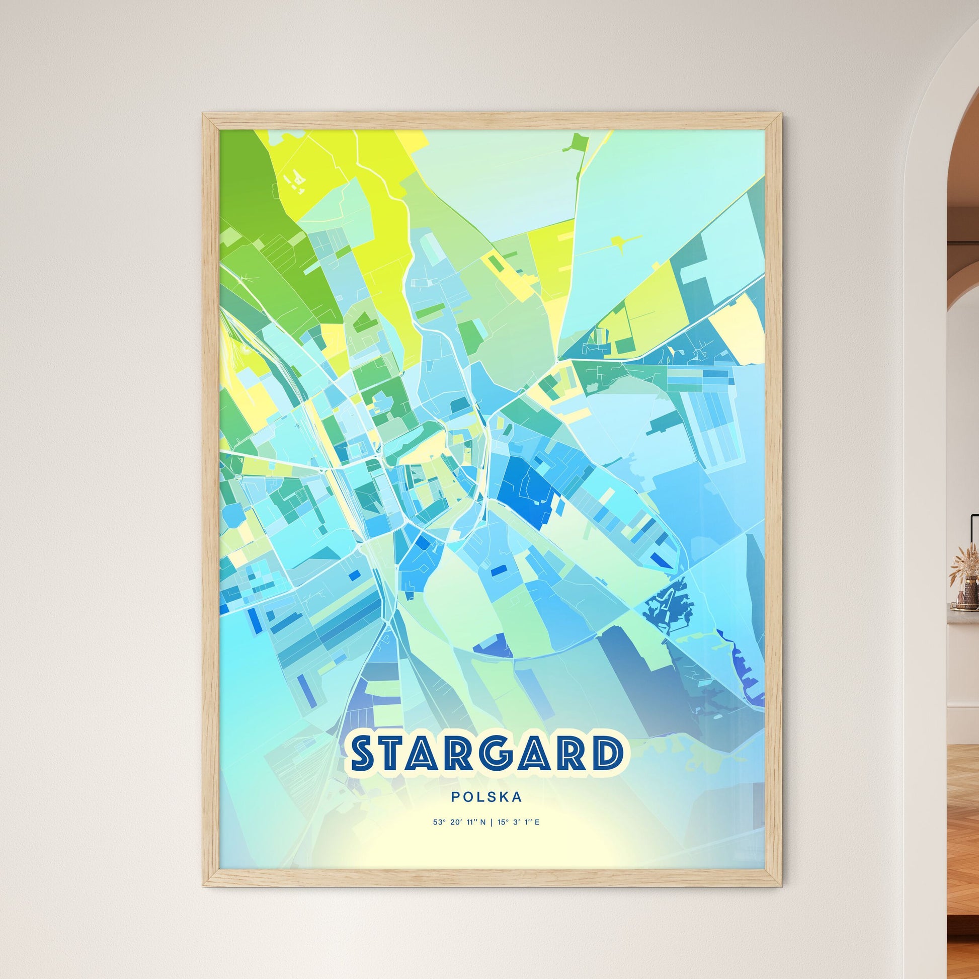 Colorful STARGARD POLAND Fine Art Map Cool Blue