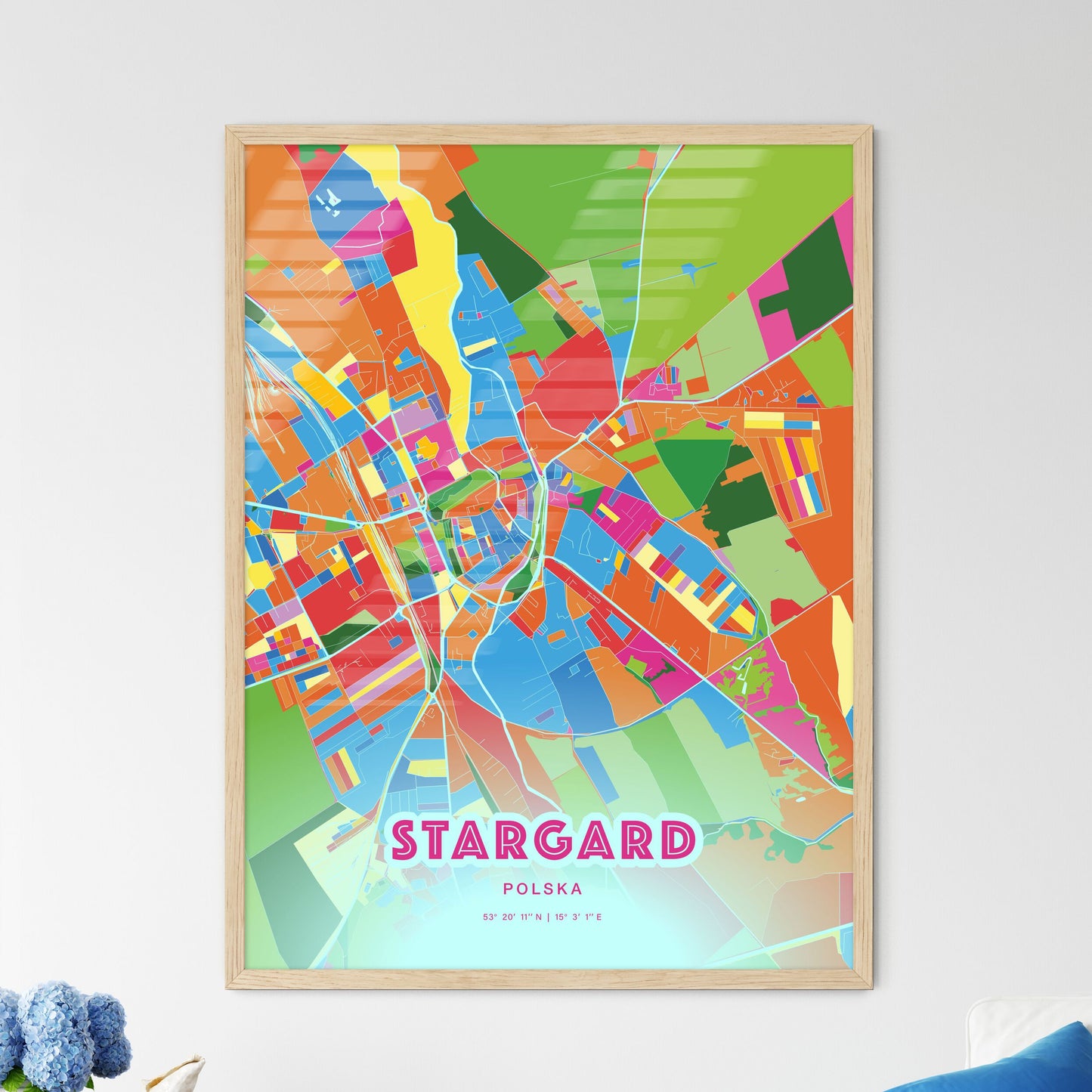 Colorful STARGARD POLAND Fine Art Map Crazy Colors