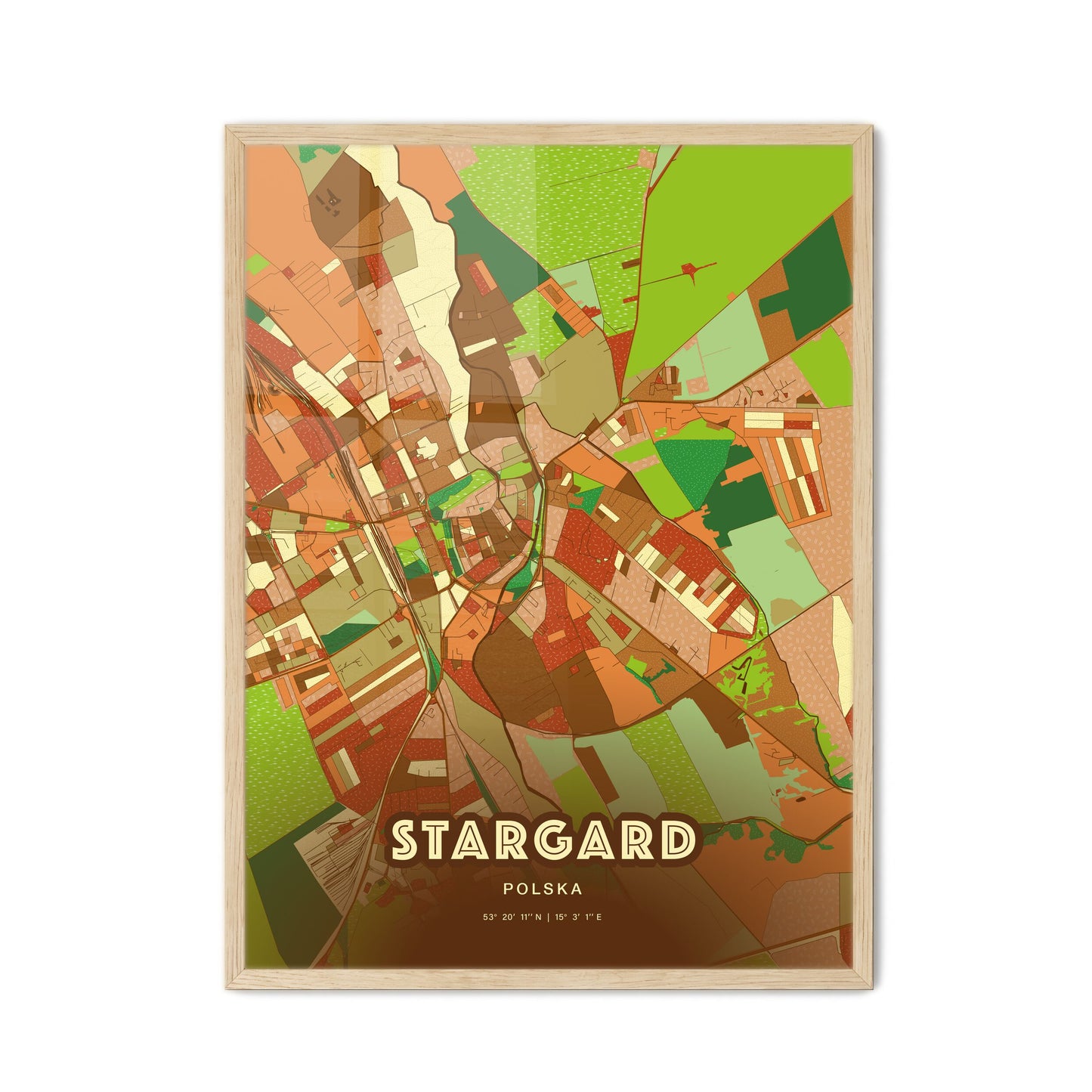 Colorful STARGARD POLAND Fine Art Map Farmhouse