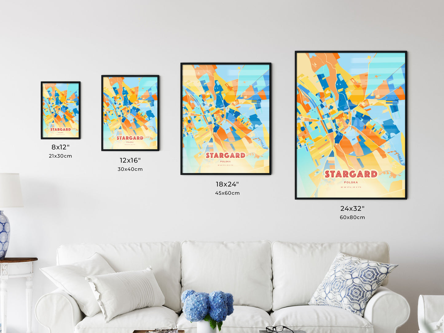 Colorful STARGARD POLAND Fine Art Map Blue Orange