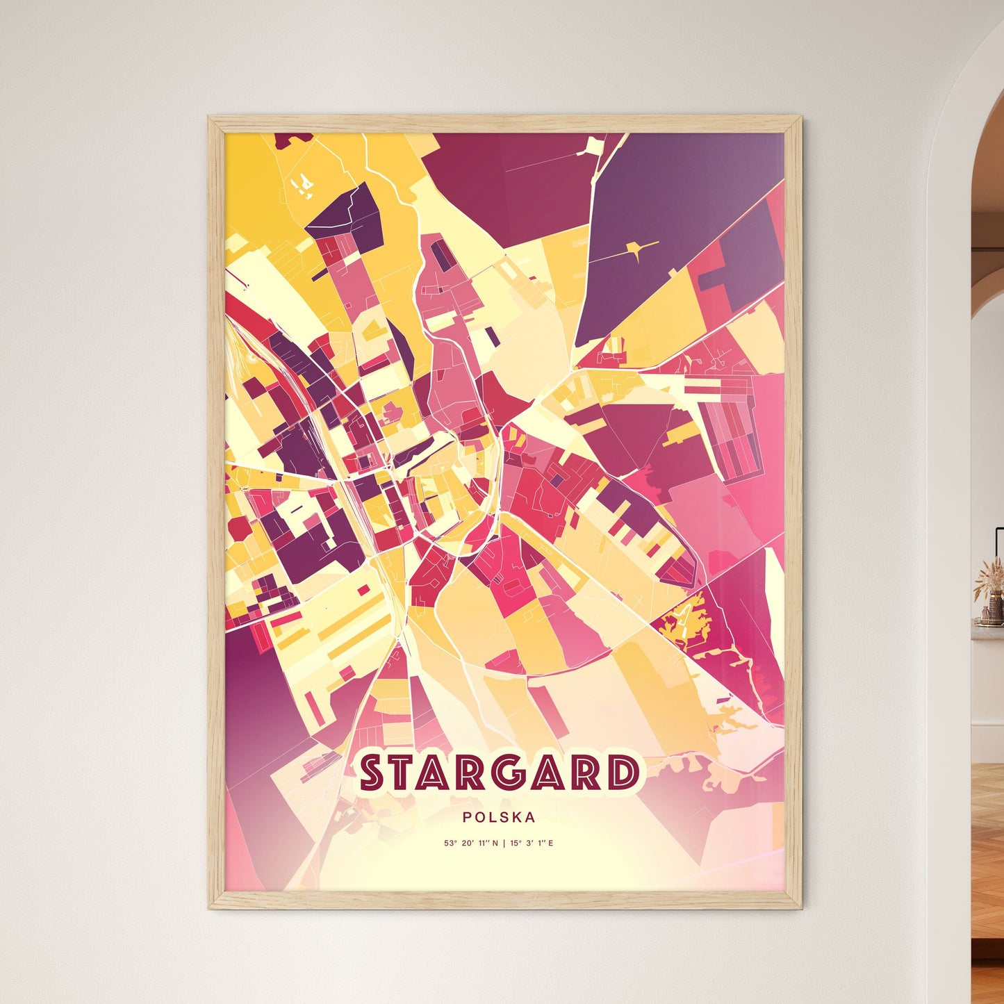 Colorful STARGARD POLAND Fine Art Map Hot Red