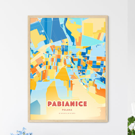 Colorful PABIANICE POLAND Fine Art Map Blue Orange