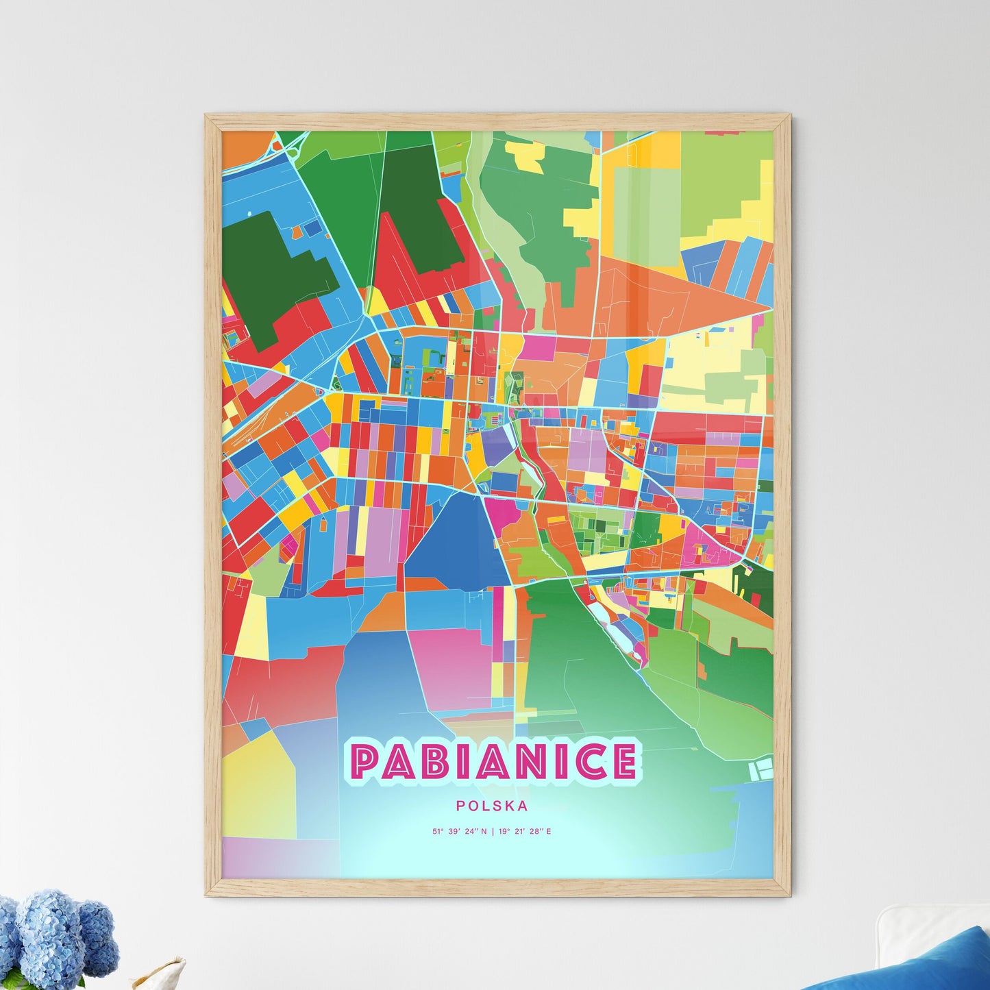 Colorful PABIANICE POLAND Fine Art Map Crazy Colors