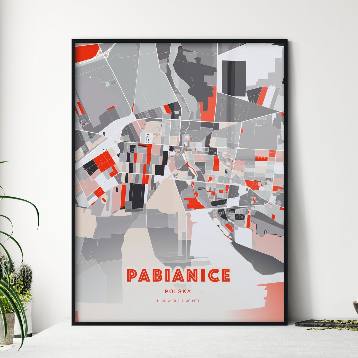 Colorful PABIANICE POLAND Fine Art Map Modern