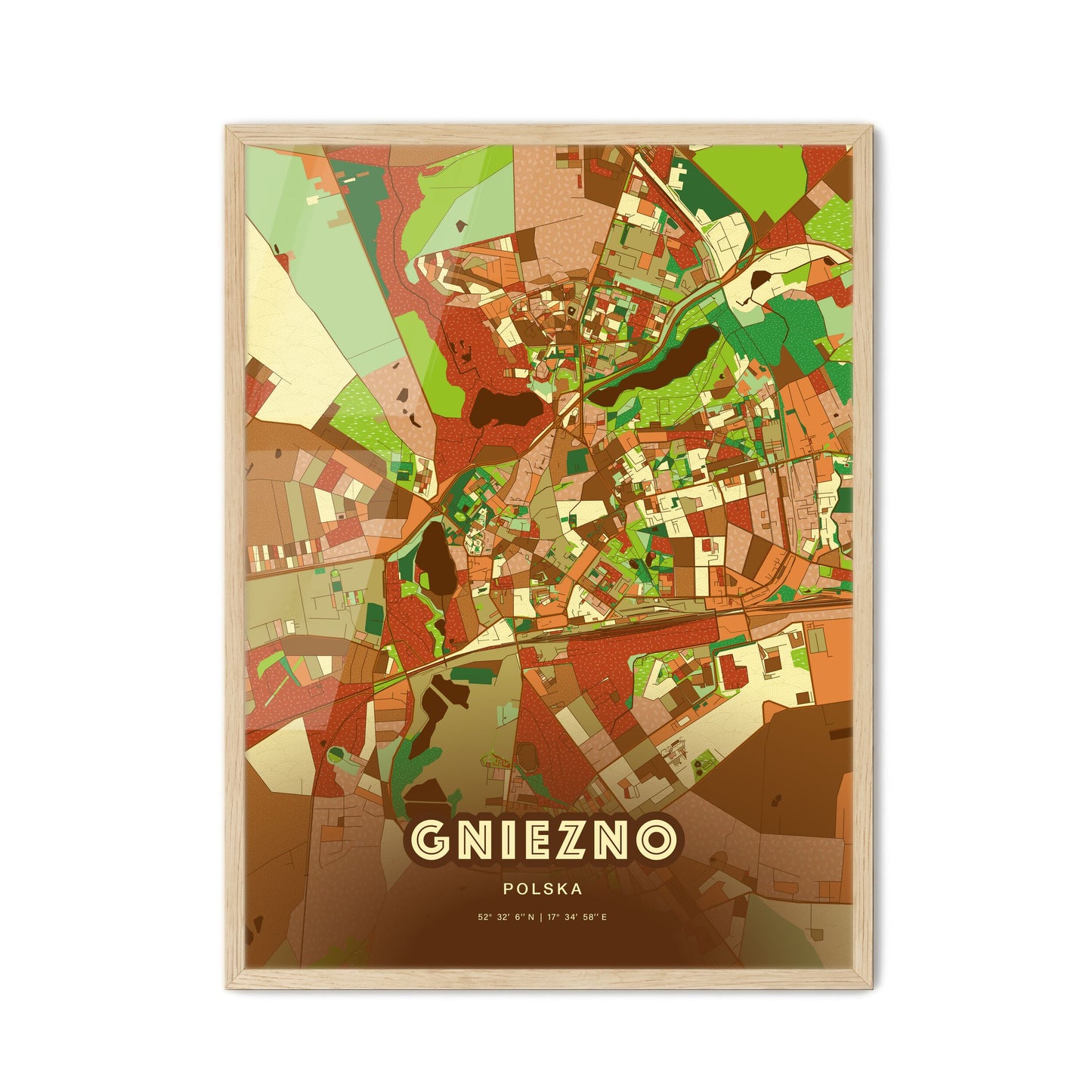 Colorful GNIEZNO POLAND Fine Art Map Farmhouse