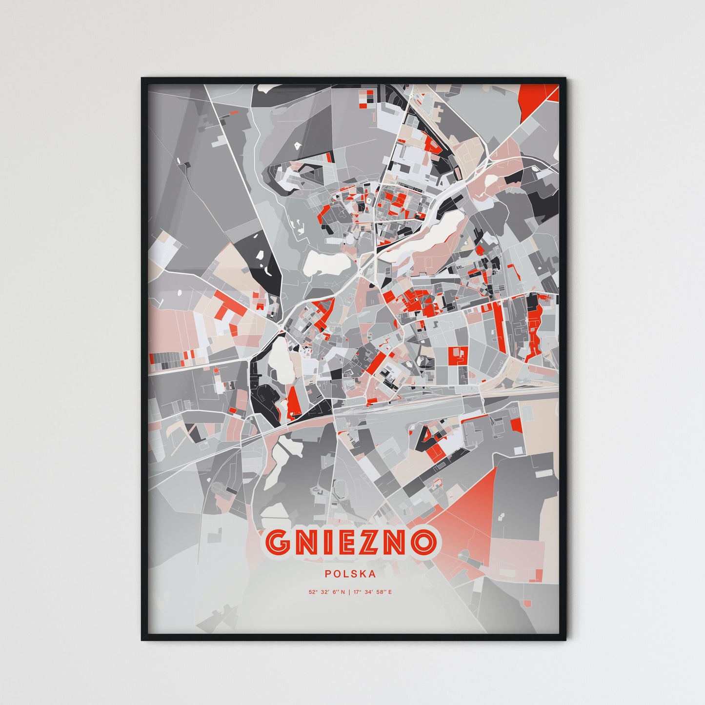 Colorful GNIEZNO POLAND Fine Art Map Modern