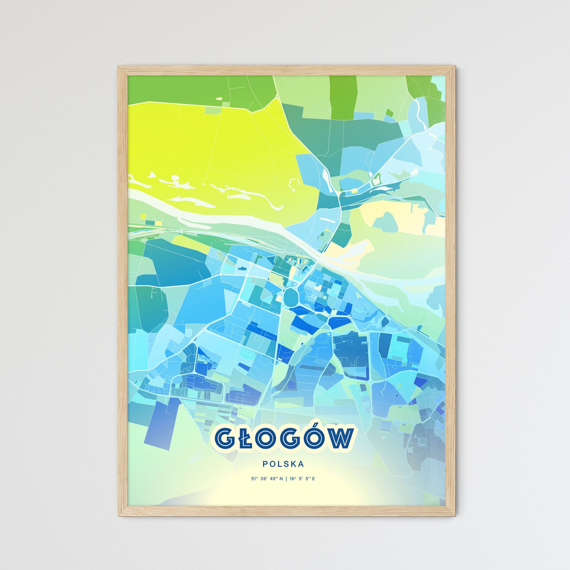 Colorful GŁOGÓW POLAND Fine Art Map Cool Blue