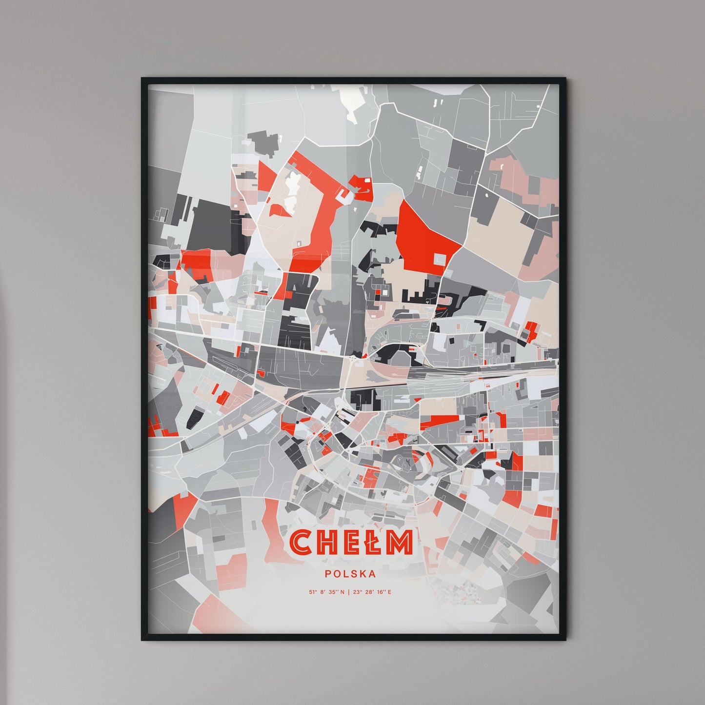 Colorful CHEŁM POLAND Fine Art Map Modern