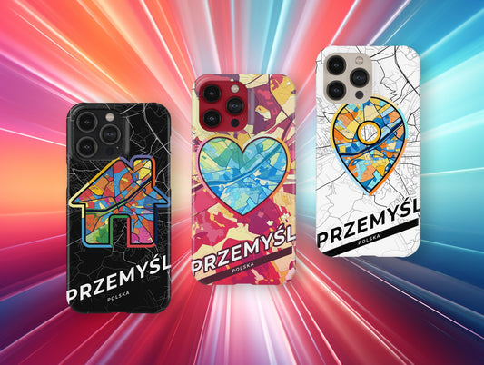 Przemyśl Poland slim phone case with colorful icon. Birthday, wedding or housewarming gift. Couple match cases.
