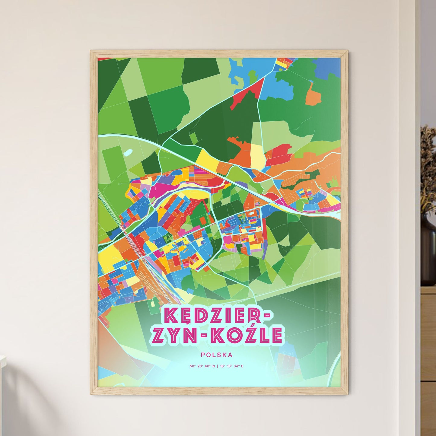 Colorful KĘDZIERZYN-KOŹLE POLAND Fine Art Map Crazy Colors